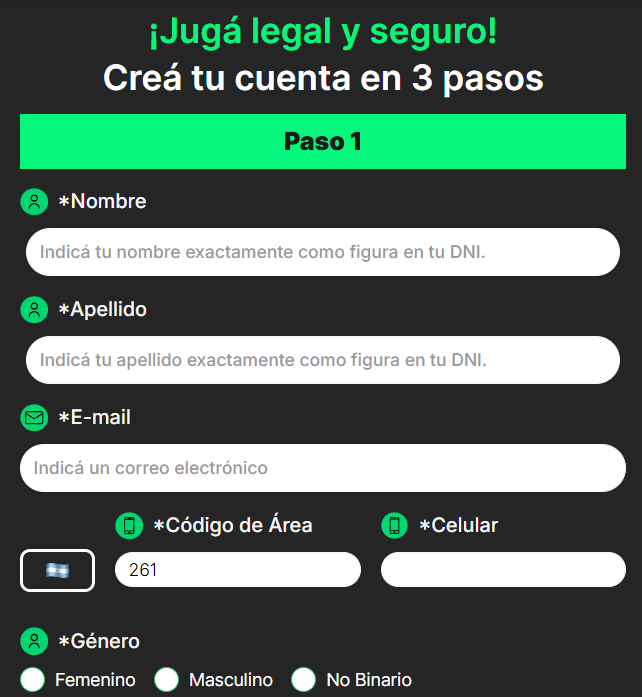 Screenshot formulario registro bplay Mendoza