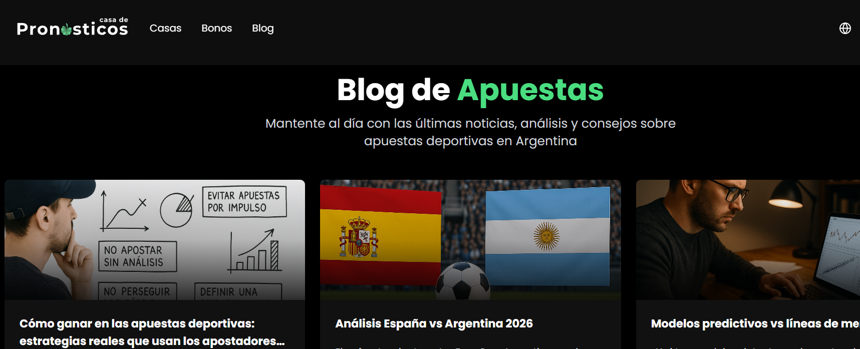 Screenshot casa de Pronosticos, Blog de Apuestas