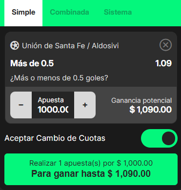 Screenshot calculadora bplay Córdoba