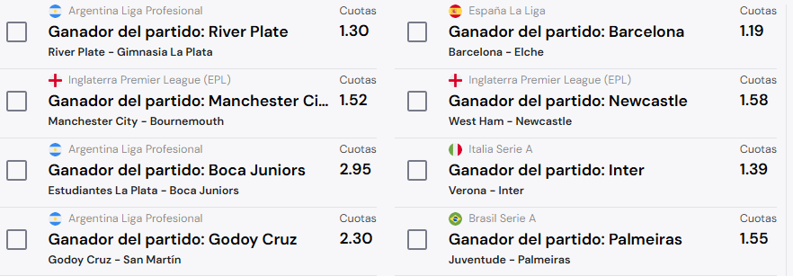 Screenshot comparador de cuotas según evento Betsson PBA